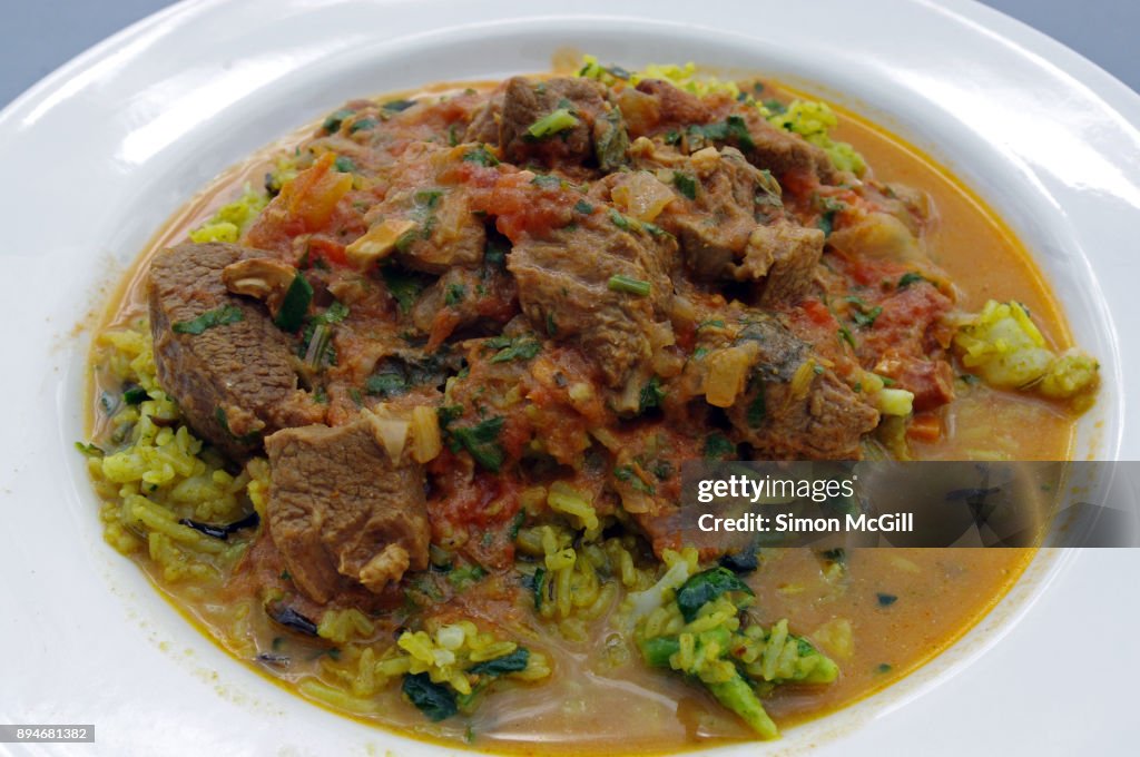 Lamb rogan josh served with saffron rice