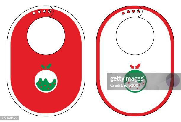 baby bib with christmas pudding icon. - mousse stock illustrations