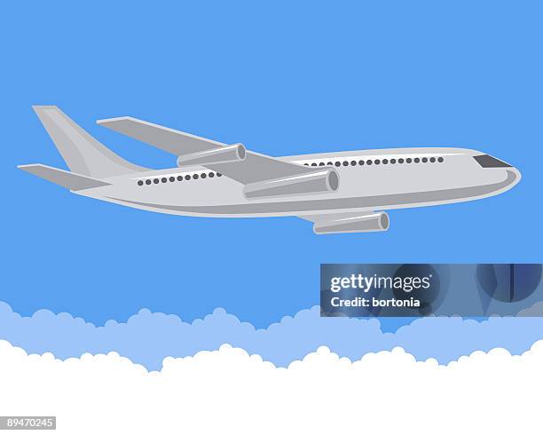plane over clouds - plane wing clouds stock illustrations