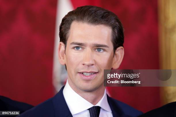 Sebastian Kurz, Austria's chancellor, poses for photographs during the inauguration of the new federal government in Vienna, Austria, on Monday, Dec....