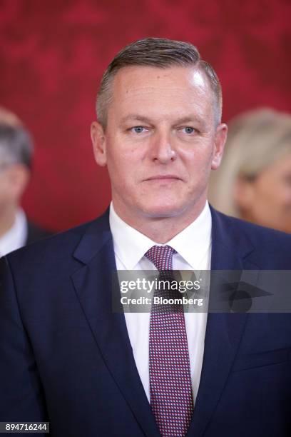 Mario Kunasek, Austria's defence minister, looks on during the inauguration of the new federal government in Vienna, Austria, on Monday, Dec. 18,...