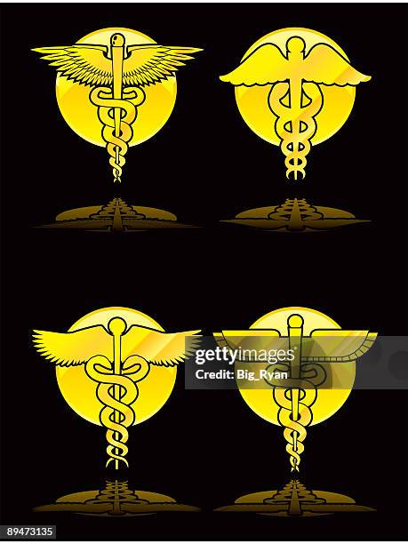 medizinische medalions - gold caduceus stock-grafiken, -clipart, -cartoons und -symbole