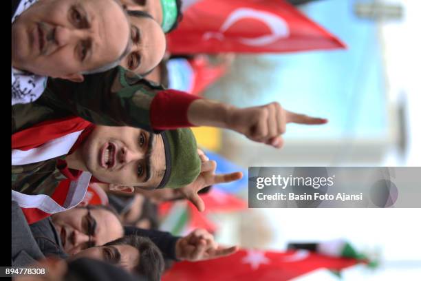 Protestors shout slogans against US President Donald Trump during a protest against the Israel and US after Friday prayer in Ankara, Turkey.