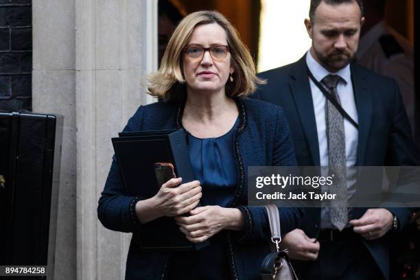 Home Secretary Amber Rudd leaves Number 10 Downing Street following a cabinet meeting on December 18, 2017 in London, England. British Prime Minister...