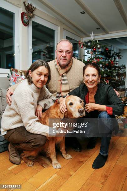 Vita founder Tatjana Kreidler, Erhard Priewe and German actress Daniela Ziegler with an assistance dog during the Vita Christmas Party on December...