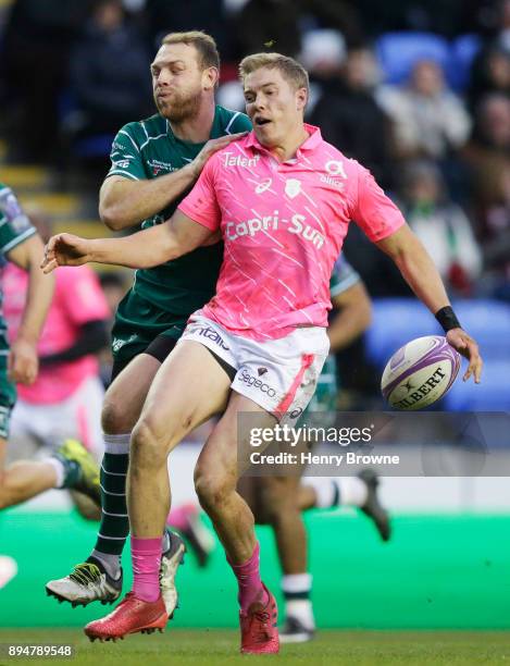 Tony Ensor of Stade Francais and Greig Tonks of London Irish during the European Rugby Challenge Cup match between London Irish and Stade Francais on...