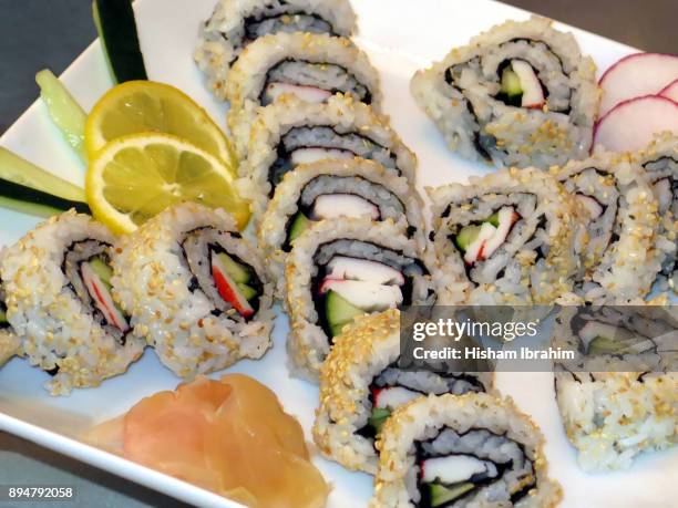 crab stick california rolls - crab stick stock pictures, royalty-free photos & images