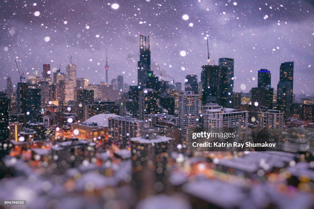 Magic Winter Wonder City of Toronto in Ocean of Bokeh