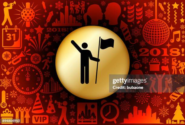 stick figure holding flag new year holiday background pattern - holding string lights stock illustrations