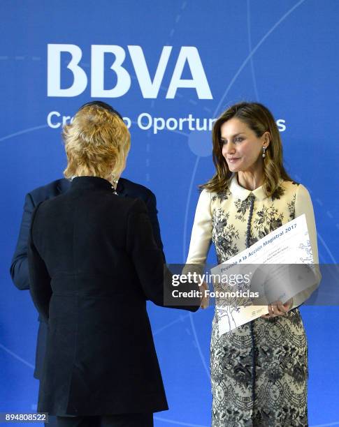 Queen Letizia of Spain attends the 'Accion Magistral 2017' awards at Ciudad BBVA on December 18, 2017 in Madrid, Spain.