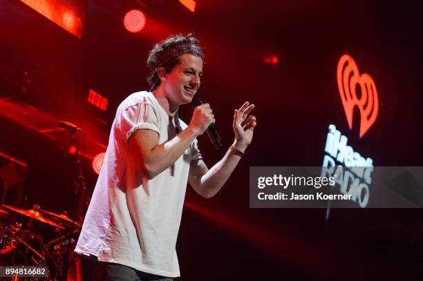 Charlie Puth performs on stage at the IHeartRadio Jingle Ball 2017 at BB&T Center on December 17, 2017 in Sunrise, Florida.