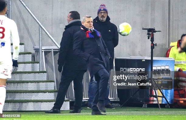 Coach of Lyon Bruno Genesio during the French Ligue 1 match between Olympique Lyonnais and Olympique de Marseille at Groupama Stadium on December 17,...