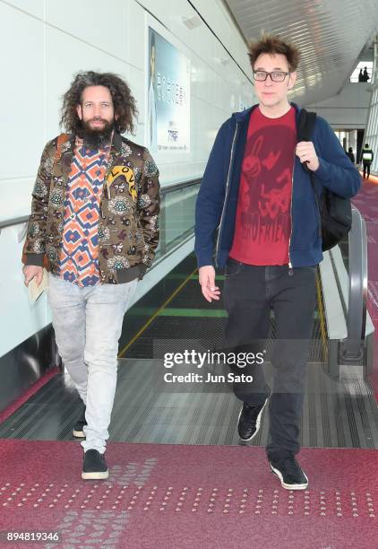 Film director James Gunn and writer Elan Gale are seen upon arrival at Haneda Airport on December 18, 2017 in Tokyo, Japan.