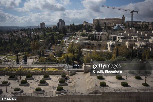 Construction crane stands above buildings on the city skyline in West Jerusalem, Israel, on Thursday, Dec. 14, 2017. The United Nations Security...