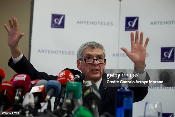 Former President of the Spanish Football Federation, Angel Maria Villar attends a press conference on December 18, 2017 in Madrid, Spain. Angel Maria...