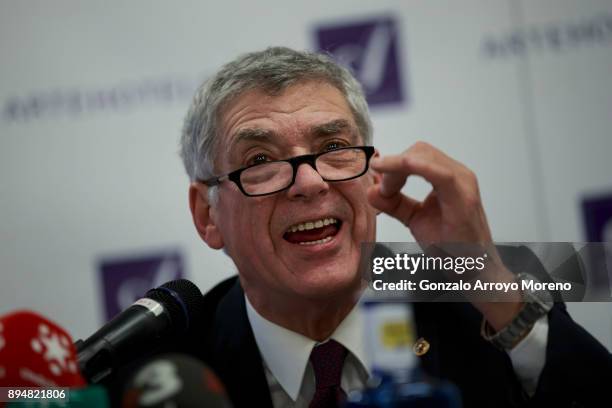 Former President of the Spanish Football Federation, Angel Maria Villar attends a press conference on December 18, 2017 in Madrid, Spain. Angel Maria...