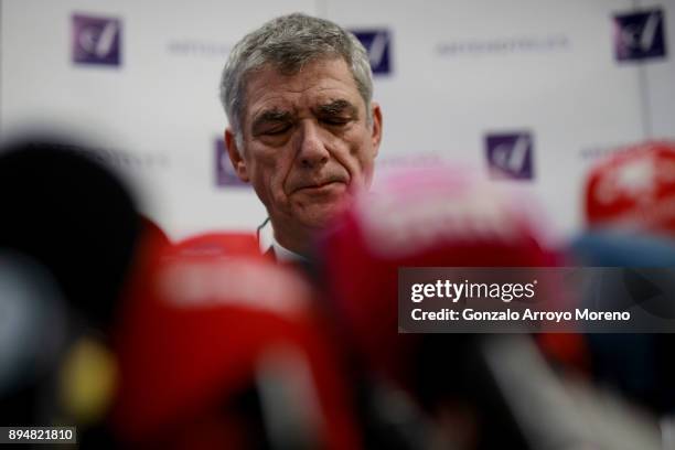 Former President of the Spanish Football Federation, Angel Maria Villar attends a press conference on December 18, 2017 in Madrid, Spain. Angel Maria...