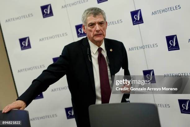 Former President of the Spanish Football Federation, Angel Maria Villar attends a press conference on December 18, 2017 in Madrid, Spain. Angel Maria...