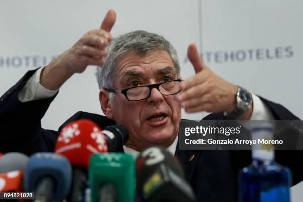 Former President of the Spanish Football Federation, Angel Maria Villar attends a press conference on December 18, 2017 in Madrid, Spain. Angel Maria...