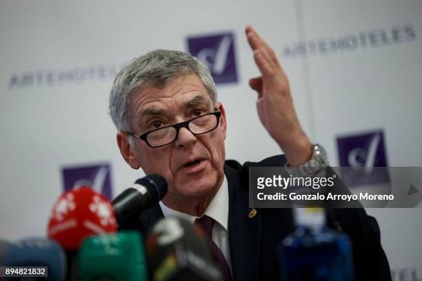 Former President of the Spanish Football Federation, Angel Maria Villar attends a press conference on December 18, 2017 in Madrid, Spain. Angel Maria...