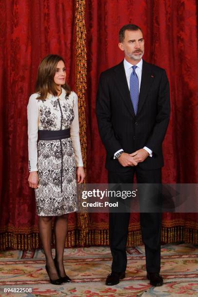 King Felipe VI of Spain and Queen Letizia of Spain receives President of Ecuador Lenin Moreno Garces and his wife Rocio Gonzalez Navas at the Royal...