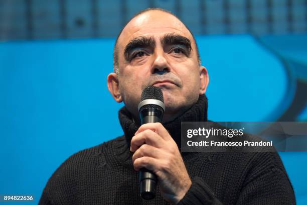 Stefano Bellisari AKA Elio of Elio E Le Storie Tese Farewell Tour Press Conference on December 18, 2017 in Milan, Italy.