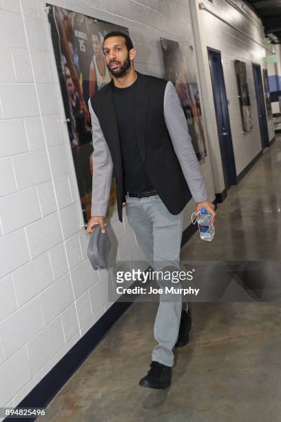Brandan Wright of the Memphis Grizzlies arrives at the arena before the game against the Toronto Raptors on December 8, 2017 at FedExForum in...
