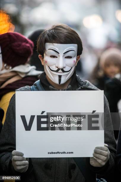 Quot;Cube of Truth&quot; organized by the association Anonymous For The Voiceless in Lyon, France, December 17, 2017. Animal activists broadcast...