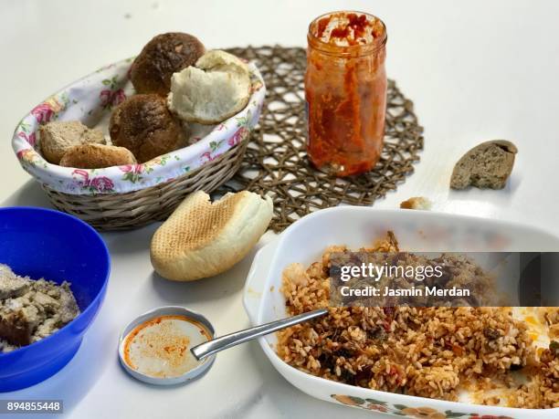 messy food on table - leftovers stock pictures, royalty-free photos & images