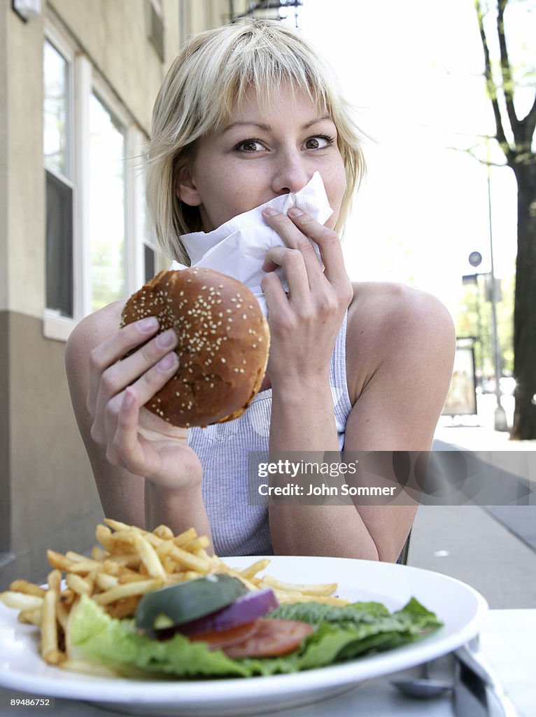 Eating a burger
