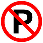 NO PARKING sign in crossed out red circle. Vector