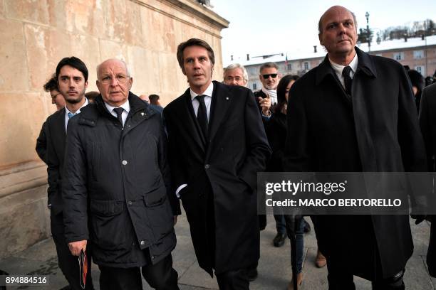 Emanuele Filiberto of Savoy and Prince Sergio Of Yugoslavia take part in a private ceremony to pay tribute to Victor Emmanuel III and his wife Queen...