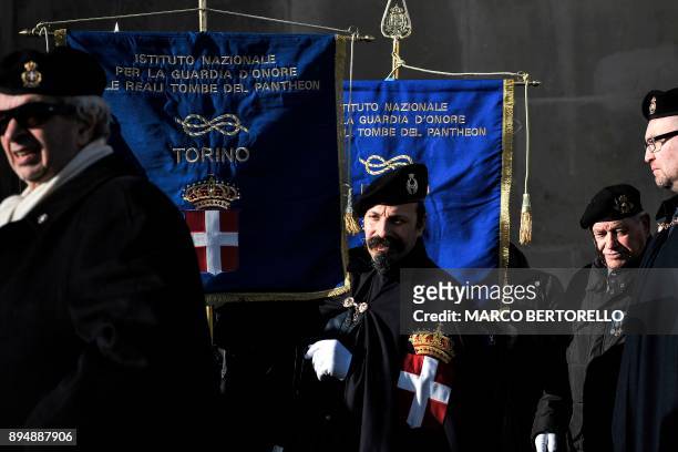 Members of the National Institute for the Honor Guard of the Royal Tombs of the Pantheon take part in a tribute to King Victor Emmanuel III of Savoy...