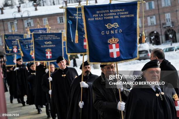 Members of the National Institute for the Honor Guard of the Royal Tombs of the Pantheon take part in a tribute to King Victor Emmanuel III of Savoy...
