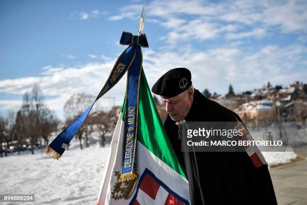 Member of the National Institute for the Honor Guard of the Royal Tombs of the Pantheon attends a ceremony to pay respect to King Victor Emmanuel III...