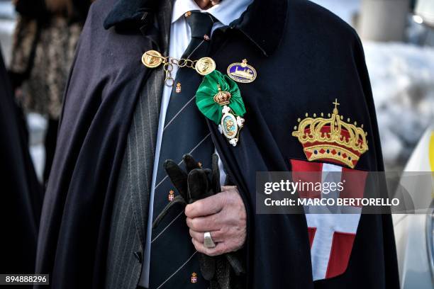 Member of the National Institute for the Honor Guard of the Royal Tombs of the Pantheon attends a ceremony to pay respect to King Victor Emmanuel III...