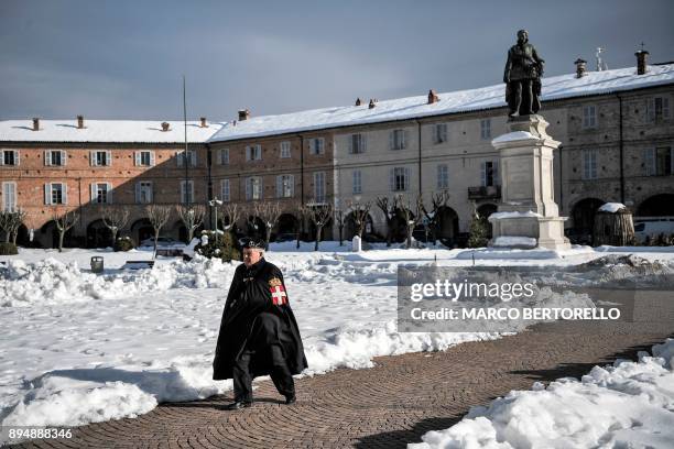 Member of the National Institute for the Honor Guard of the Royal Tombs of the Pantheon attends a ceremony to pay respect to King Victor Emmanuel III...