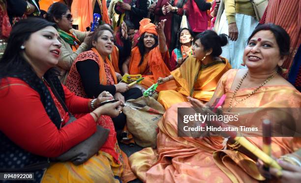 Worker and supporters celebrate after winning Gujarat and Himachal Pradesh Election 2017 at BJP HQ on December 18, 2017 in New Delhi, India. The...