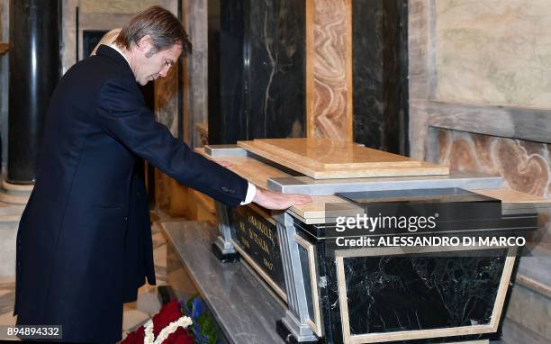 Emanuele Filiberto of Savoy, takes part in a private ceremony to pay tribute to Victor Emmanuel III and his wife Queen Elena of Montenegro on...