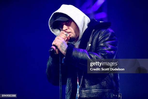 Rapper Amir Obe performs onstage during day two of the Rolling Loud Festival at NOS Events Center on December 17, 2017 in San Bernardino, California.