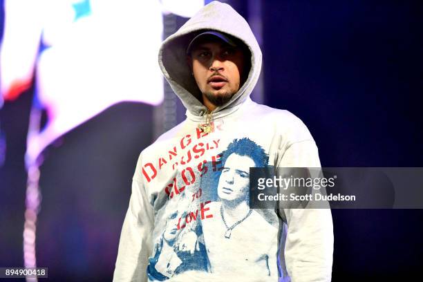 Rapper Amir Obe performs onstage during day two of the Rolling Loud Festival at NOS Events Center on December 17, 2017 in San Bernardino, California.