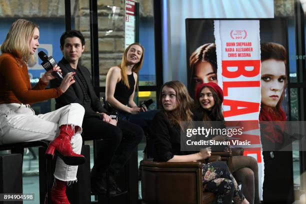 Tessa Albertson, Luke Slattery, Sarah Mezzanotte, Nadia Alexander and Quinn Shephard visit Build Series to discuss "Blame" at Build Studio on...