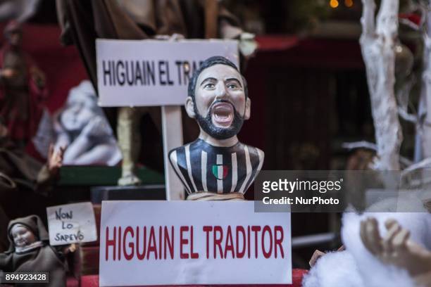 Higuain the traitor &quot; Higuain ex player of SSC Napoli football&quot; is seen in 'Via San Gregorio Armeno' in Naples, Italy on December 18, 2017....