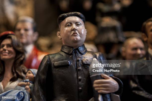 Kim Jong-un North Korea President is seen in 'Via San Gregorio Armeno' in Naples, Italy on December 18, 2017. Various sculptures being sold in Via...