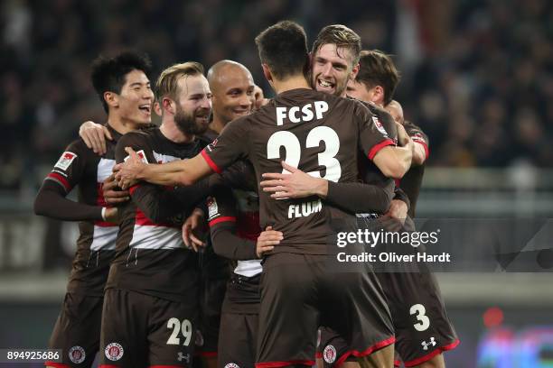 Lasse Sobiech of Pauli celebrate after his first goal during the Second Bundesliga match between FC St. Pauli and VfL Bochum 1848 at Millerntor...