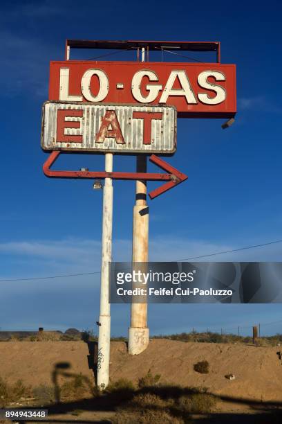 abandoned gas station sign at halloran springs, san bernardino county, california, usa - run down gas station stock pictures, royalty-free photos & images