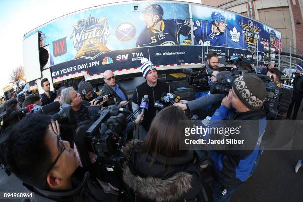 Mike Craig, NHL Senior Manager, Facilities Operations & Hockey Operations meets with the media as the Ice Plant Truck Arrives at Citi Field for the...