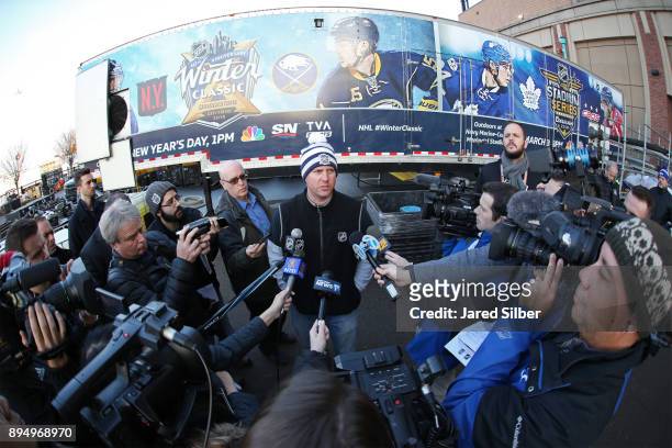 Mike Craig, NHL Senior Manager, Facilities Operations & Hockey Operations meets with the media as the Ice Plant Truck Arrives at Citi Field for the...