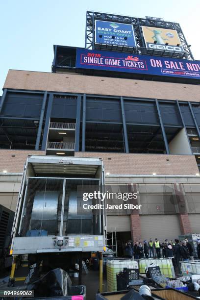 The Ice Plant Truck Arrives at Citi Field for the start of the rink build process ahead of the 2018 Bridgestone NHL Winter Classic between the...