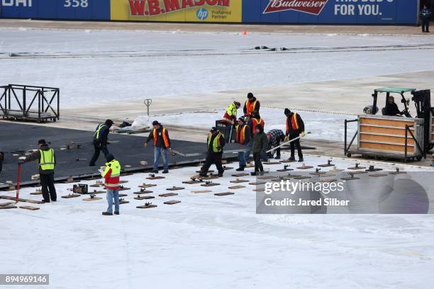 Overview of the rink build process ahead of the 2018 Bridgestone NHL Winter Classic between the Buffalo Sabres and the New York Rangers at Citi Field...